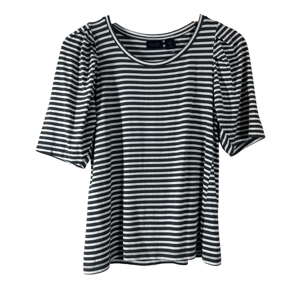 Rachel Rachel Roy Women Black White Striped‎ Puff Sleeve Scoop Neck Top Small